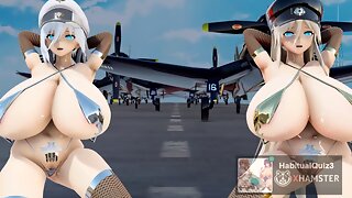 MMD R-barely legal tummy rolling demon modification AzurLane KMS Bismarck KMS Tirpitz 3d hentai