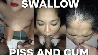 My Husband Pisses in My Mouth and Makes Me Swallow His Cum in the Bathroom