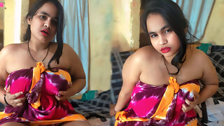 Desi Chubby Girls in Colorful Saree Wrap - Busty Amateur Bedroom Fun