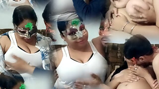 Masked Desi Group Orgy Wild Kiss Boobs Play in Masquerade Party Homemade Fun
