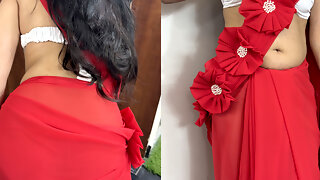 Seeing Mummys Red Saree My Penis Got Erect Hardcore Sex with Stepmother