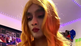 Hot Indian Fem Boy College Sissy Slut Cum on Self Whore Cross Dresser Plays with Self