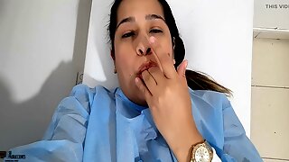 Colombian gynecologist gives a very personal exam with gentle teasing touches