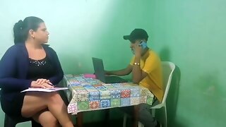 American stepmom takes stepsons thick cock deep in her ass in cuckold office