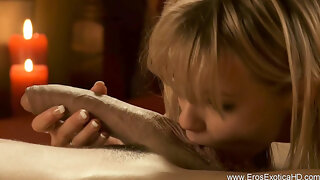 Desi blonde milf with soft lips teaches a slow, deep oral lesson in the quiet intimacy of their bedroom after midnight