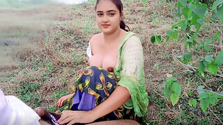 Village girl is having fun in the forest, beautiful girl is quenching her pussy thirst with her boyfriends cock, full HD