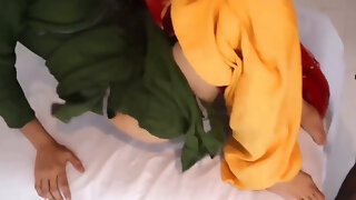 Sexy Indian in yellow and green sucks and takes husbands cock