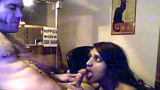 Long-haired Indian brunette gives pretty good blowjob