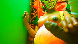 Indian Mom In Golden Mask Strokes Black Dick