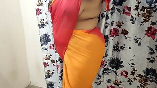 DESI VILLAGE BHABHI CHANGING HER CLOHTES IN BEDROOM WITH CAMERA ON 