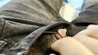 Tiny penis jeans piss and stroke