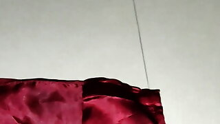 Cum on maroon satin silky suit of nurse (76)