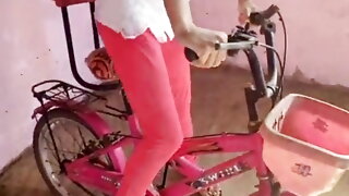 Village girl caught riding bicycle by friends 