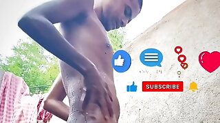 Indian boy bathing nude in public bathroom 