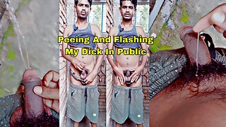 Indian sexy boy flashing his big cock in the public and after that he's peeing in the outside