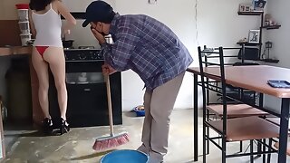 A lucky cleaning worker surprises this divine horny stepmother ready to fuck in heels.