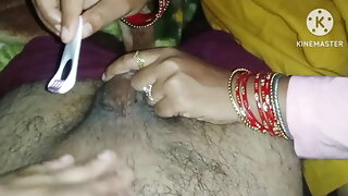 When the period came, the wife shook the cock with her hand and also cleaned it quickly.