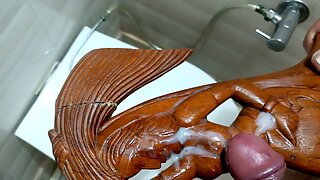 Wood sexy statue spunk on big boobs
