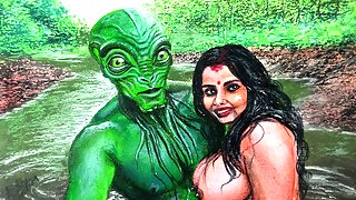 Erotic Art Or Drawing Of Sexy Indian Desi Bhabhi in Love With an Extraterrestrial Alien