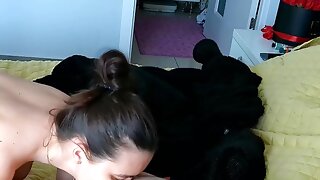 Early Morning rimjob and passionate blowjob, licking balls with cum play from cute neighbor