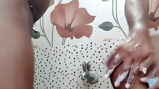 Bathing with my friend in washroom