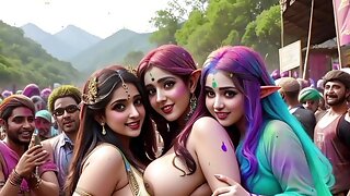AI Generated Uncensored 3D Anime Hottest Desi Indian Elf Women Partying in 