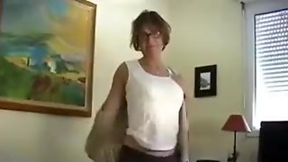 Mature undresses plays and sucks cock