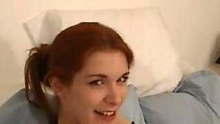 Redhead gets excited by gagging on dick