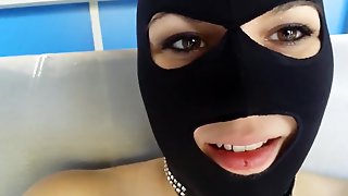 Masked cutie fucks and sucks