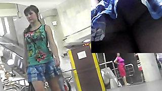 Real upskirts of sexy babe walking in public places