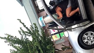 Mature ass cleaning car 