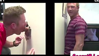 Muscled straight guy gets gay gloryhole blowjob