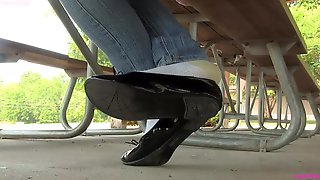 Jasmine black flats shoeplay in socks PREVIEW