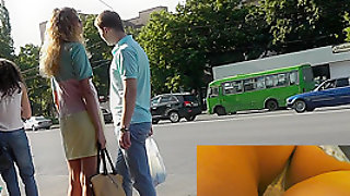 Petite girl with skinny butt upskirted at bus station