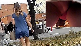 First-class upskirt in public with a lady in jeans skirt