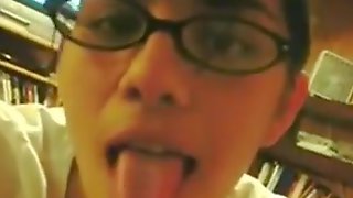 Nerdy white girl with glasses sucks her black bfs cock and swallows