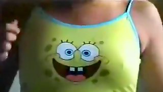 Girl in spongebob outfit strips for her bf and gets fisted