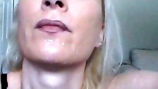 Cigarette in her face hole and cum on her face