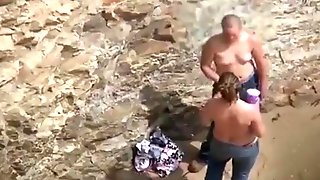Voyeur cant believe his eyes. strapon lesbian action at the beach !!!