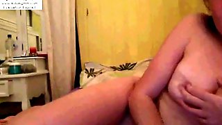 Brunette girl plays with herself for her bf on skype