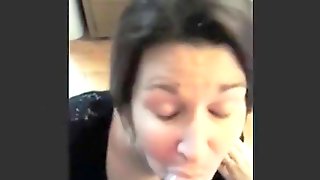 Nerdy housewife sucks off hubby and swallows