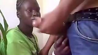 Ebony girl sucks her bfs cock on the toilet