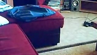 Husband gets sucked and ridden by his french wife on the couch