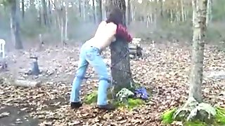 Pretty brunette milf girlfriend are tree tied,gets spanking and fucking