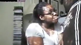 Nerdy chubby glassed ebony girl gets creampied in doggystyle position
