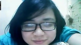 Nerdy asian girl has cybersex with her bf on skype