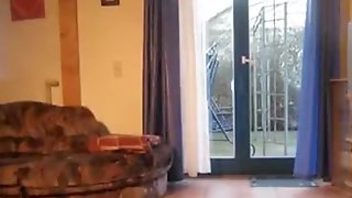Pregnant nerdy glassed german milf fucks her husband in the living room