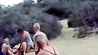 Mature swinger slut lets 2 old men fuck her in the hills