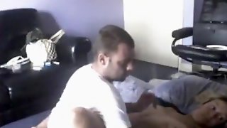Dude fucks his chubby wife missionary and slaps her tits