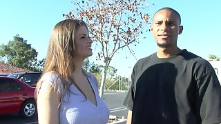 Pale skin blonde with big tits gets fucked by a black guy